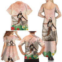 Woman Polynesian Tattoos Family Matching Summer Maxi Dress and Hawaiian Shirt Tropical Flower - Peach Fuzz Color LT03 - Polynesian Pride