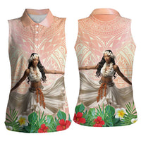 Woman Polynesian Tattoos Women Sleeveless Polo Shirt Tropical Flower - Peach Fuzz Color