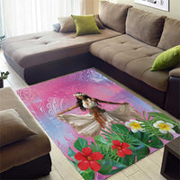 Woman Polynesian Tattoos Area Rug Tropical Flower - Sweets Vibrant Color