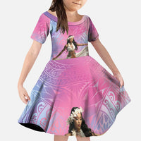 Woman Polynesian Tattoos Family Matching Puletasi and Hawaiian Shirt Tropical Flower - Sweets Vibrant Color LT03 Daughter's Dress Vibrant Gradient - Polynesian Pride