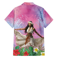 Woman Polynesian Tattoos Family Matching Short Sleeve Bodycon Dress and Hawaiian Shirt Tropical Flower - Sweets Vibrant Color LT03 - Polynesian Pride