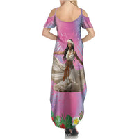Woman Polynesian Tattoos Family Matching Summer Maxi Dress and Hawaiian Shirt Tropical Flower - Sweets Vibrant Color LT03 - Polynesian Pride