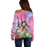 Woman Polynesian Tattoos Off Shoulder Sweater Tropical Flower - Sweets Vibrant Color LT03 - Polynesian Pride