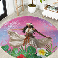 Woman Polynesian Tattoos Round Carpet Tropical Flower - Sweets Vibrant Color LT03 Vibrant Gradient - Polynesian Pride