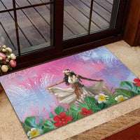Woman Polynesian Tattoos Rubber Doormat Tropical Flower - Sweets Vibrant Color