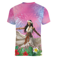 Woman Polynesian Tattoos Women V-Neck T-Shirt Tropical Flower - Sweets Vibrant Color