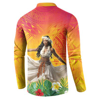 Woman Polynesian Tattoos Button Sweatshirt Tropical Flower - Vibrant Hot Color