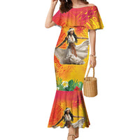 Woman Polynesian Tattoos Family Matching Mermaid Dress and Hawaiian Shirt Tropical Flower - Vibrant Hot Color LT03 Mom's Dress Vibrant Gradient - Polynesian Pride