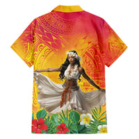 Woman Polynesian Tattoos Family Matching Tank Maxi Dress and Hawaiian Shirt Tropical Flower - Vibrant Hot Color LT03 - Polynesian Pride