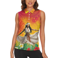 Woman Polynesian Tattoos Women Sleeveless Polo Shirt Tropical Flower - Vibrant Hot Color