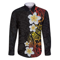 Plumeria Family Matching Off The Shoulder Long Sleeve Dress and Hawaiian Shirt Polynesian Tribal Frangipani Sunset LT03 Dad's Shirt - Long Sleeve Black - Polynesian Pride