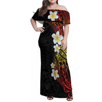 Plumeria Family Matching Off Shoulder Maxi Dress and Hawaiian Shirt Polynesian Tribal Frangipani Sunset LT03 Mom's Dress Black - Polynesian Pride