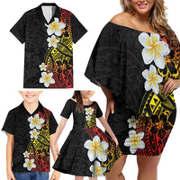Plumeria Family Matching Off Shoulder Short Dress and Hawaiian Shirt Polynesian Tribal Frangipani Sunset LT03 - Polynesian Pride