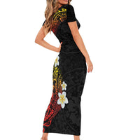 Plumeria Family Matching Short Sleeve Bodycon Dress and Hawaiian Shirt Polynesian Tribal Frangipani Sunset LT03 - Polynesian Pride