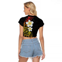 Plumeria Raglan Cropped T Shirt Polynesian Tribal Frangipani Sunset
