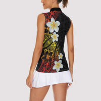 Plumeria Women Sleeveless Polo Shirt Polynesian Tribal Frangipani Sunset