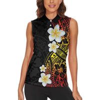 Plumeria Women Sleeveless Polo Shirt Polynesian Tribal Frangipani Sunset