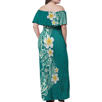 Plumeria Family Matching Off Shoulder Maxi Dress and Hawaiian Shirt Polynesian Tribal Frangipani Teal LT03 - Polynesian Pride