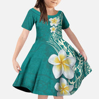 Plumeria Family Matching Puletasi and Hawaiian Shirt Polynesian Tribal Frangipani Teal LT03 Daughter's Dress Teal - Polynesian Pride