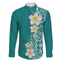 Plumeria Family Matching Summer Maxi Dress and Hawaiian Shirt Polynesian Tribal Frangipani Teal LT03 Dad's Shirt - Long Sleeve Teal - Polynesian Pride