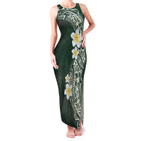 Plumeria Family Matching Tank Maxi Dress and Hawaiian Shirt Polynesian Tribal Frangipani Green LT03 Mom's Dress Green - Polynesian Pride