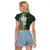 Plumeria Raglan Cropped T Shirt Polynesian Tribal Frangipani Green