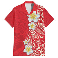 Plumeria Family Matching Off The Shoulder Long Sleeve Dress and Hawaiian Shirt Polynesian Tribal Frangipani Red LT03 Dad's Shirt - Short Sleeve Red - Polynesian Pride