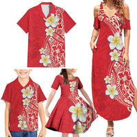 Plumeria Family Matching Summer Maxi Dress and Hawaiian Shirt Polynesian Tribal Frangipani Red LT03 - Polynesian Pride