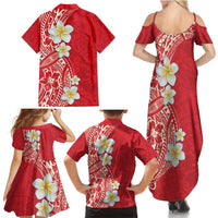 Plumeria Family Matching Summer Maxi Dress and Hawaiian Shirt Polynesian Tribal Frangipani Red LT03 - Polynesian Pride
