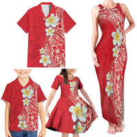 Plumeria Family Matching Tank Maxi Dress and Hawaiian Shirt Polynesian Tribal Frangipani Red LT03 - Polynesian Pride