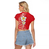 Plumeria Raglan Cropped T Shirt Polynesian Tribal Frangipani Red