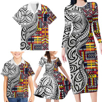 Niue Hiapo and Maori Decoration Tattoos Family Matching Long Sleeve Bodycon Dress and Hawaiian Shirt LT03 - Polynesian Pride