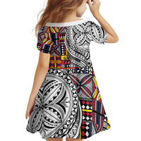 Niue Hiapo and Maori Decoration Tattoos Family Matching Off Shoulder Short Dress and Hawaiian Shirt LT03 - Polynesian Pride