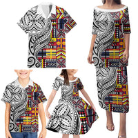 Niue Hiapo and Maori Decoration Tattoos Family Matching Puletasi and Hawaiian Shirt LT03 - Polynesian Pride