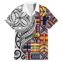 Niue Hiapo and Maori Decoration Tattoos Family Matching Tank Maxi Dress and Hawaiian Shirt LT03 Dad's Shirt - Short Sleeve White - Polynesian Pride