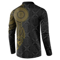 Niue Polynesian Hiapo Tattoo Art Button Sweatshirt Half Style Black Gold Color LT03 - Polynesian Pride