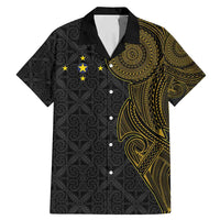 Niue Polynesian Hiapo Tattoo Art Family Matching Mermaid Dress and Hawaiian Shirt Half Style Black Gold Color LT03 Dad's Shirt - Short Sleeve Black - Polynesian Pride