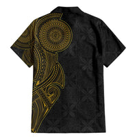 Niue Polynesian Hiapo Tattoo Art Family Matching Mermaid Dress and Hawaiian Shirt Half Style Black Gold Color LT03 - Polynesian Pride