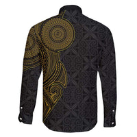 Niue Polynesian Hiapo Tattoo Art Family Matching Tank Maxi Dress and Hawaiian Shirt Half Style Black Gold Color LT03 - Polynesian Pride