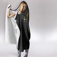Niue Polynesian Hiapo Tattoo Art Hooded Blanket Half Style Black Gold Color - Polynesian Pride