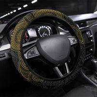 Niue Polynesian Hiapo Tattoo Art Steering Wheel Cover Half Style Black Gold Color LT03 Universal Fit Black - Polynesian Pride