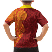 Niue Polynesian Hiapo Tattoo Art Family Matching Mermaid Dress and Hawaiian Shirt Half Style Red Yellow Color LT03 - Polynesian Pride