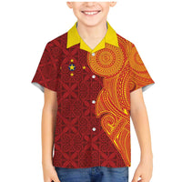 Niue Polynesian Hiapo Tattoo Art Family Matching Mermaid Dress and Hawaiian Shirt Half Style Red Yellow Color LT03 Son's Shirt Red - Polynesian Pride