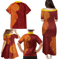 Niue Polynesian Hiapo Tattoo Art Family Matching Puletasi and Hawaiian Shirt Half Style Red Yellow Color LT03 - Polynesian Pride
