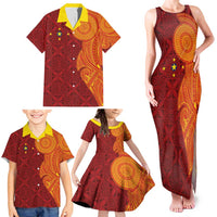 Niue Polynesian Hiapo Tattoo Art Family Matching Tank Maxi Dress and Hawaiian Shirt Half Style Red Yellow Color LT03 - Polynesian Pride