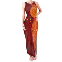 Niue Polynesian Hiapo Tattoo Art Family Matching Tank Maxi Dress and Hawaiian Shirt Half Style Red Yellow Color LT03 Mom's Dress Red - Polynesian Pride