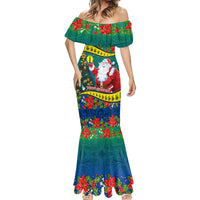 New Caledonia Christmas Mermaid Dress Santa Claus and Kanak Flag Mix Poinsettia Maori Pattern LT03 - Polynesian Pride