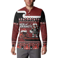New Zealand Christmas Button Sweatshirt Meri Kirihimete Aotearoa Warrior on Waka with Maori Art Tattoo LT03 - Polynesian Pride
