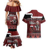 New Zealand Christmas Couples Matching Mermaid Dress and Hawaiian Shirt Meri Kirihimete Aotearoa Warrior on Waka with Maori Art Tattoo LT03 - Polynesian Pride