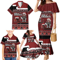 New Zealand Christmas Family Matching Mermaid Dress and Hawaiian Shirt Meri Kirihimete Aotearoa Warrior on Waka with Maori Art Tattoo LT03 - Polynesian Pride